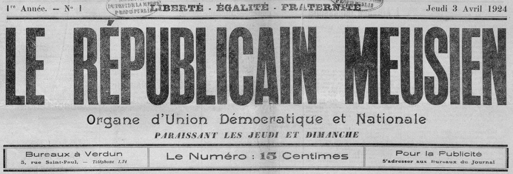 Photo (Meuse. Archives départementales) de : Le Républicain meusien. Verdun, 1924-1934. ISSN 2136-4559.
