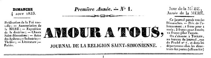 Photo (BnF / Gallica) de : Amour à tous. Toulon, 1833. ISSN 2106-1777.
