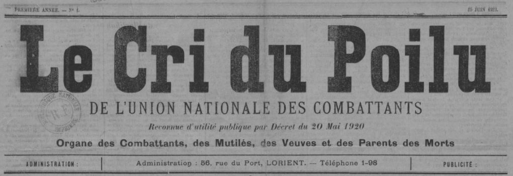 Photo (BnF / Gallica) de : Le Cri du poilu de l'Union nationale des combattants. Lorient, 1923-. ISSN 2125-1274.