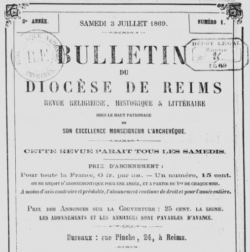 Photo (BnF / Gallica) de : Bulletin du Diocèse de Reims. Reims, 1867-1961. ISSN 2122-8558.