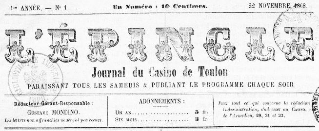 Photo (BnF / Gallica) de : L'Épingle. Toulon, 1868-[1868 ?]. ISSN 2127-3634.