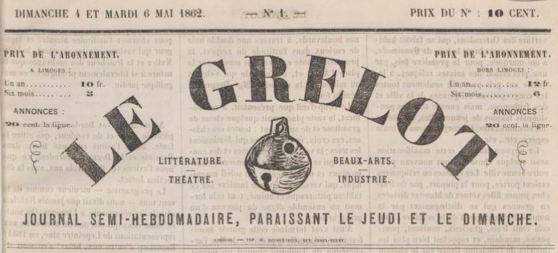 Photo (BnF / Gallica) de : Le Grelot. Limoges, 1862-1863. ISSN 2108-0410.