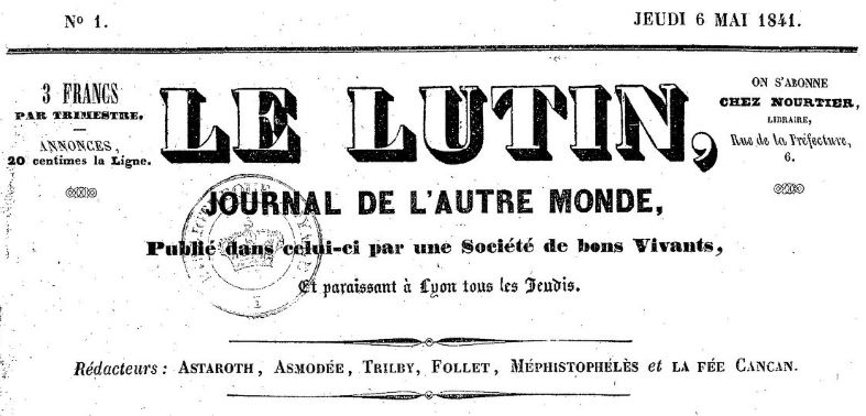 Photo (BnF / Gallica) de : Le Lutin. Lyon : impr. de Boursy fils, 1841-1842. ISSN 2110-3062.