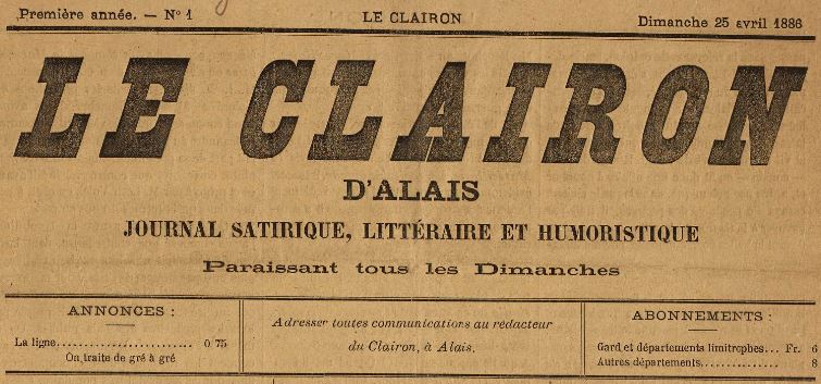 Photo (BnF / Gallica) de : Le Clairon d'Alais. Alais, 1886. ISSN 2123-9584.