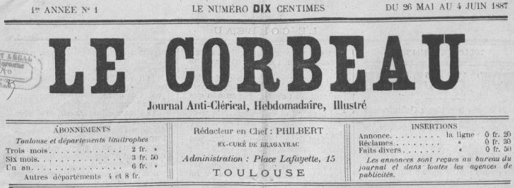 Photo (BnF / Gallica) de : Le Corbeau. Toulouse, 1887. ISSN 2124-4324.