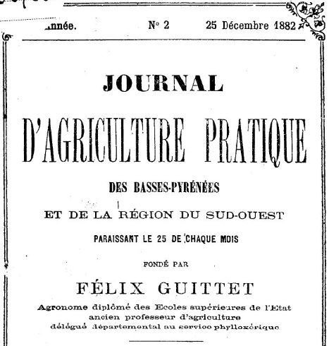 Photo (BnF / Gallica) de : Journal d'agriculture pratique des Basses-Pyrénées et de la région du Sud-Ouest. Pau, 1879-1893. ISSN 2016-9795.