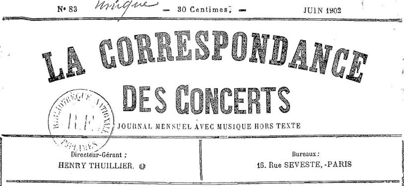 Photo (BnF / Gallica) de : La Correspondance des concerts. Bordeaux, 1890-[1902 ?]. ISSN 2124-4502.