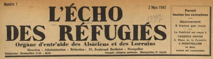 Photo (BnF / Gallica) de : L'Écho des réfugiés. Montpellier, 1941-1943. ISSN 2024-1208.