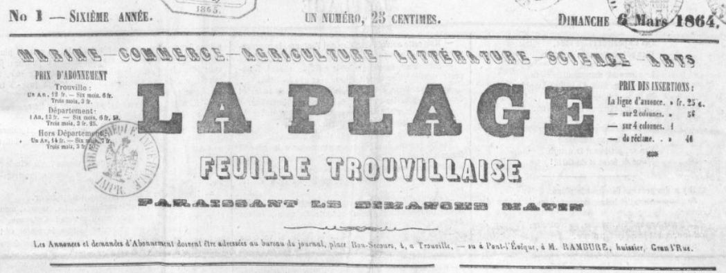 Photo (BnF / Gallica) de : La Plage. Trouville-sur-Mer, [1859 ?]-1903. ISSN 2134-9975.
