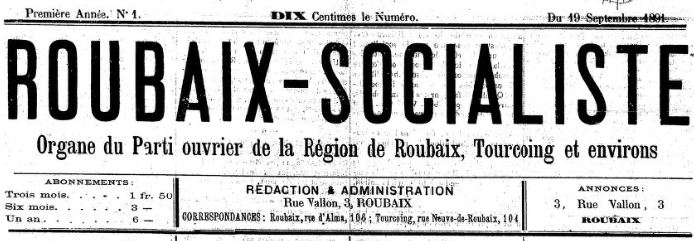 Photo (BnF / Gallica) de : Roubaix socialiste. Roubaix, 1891-1893. ISSN 2137-614X.