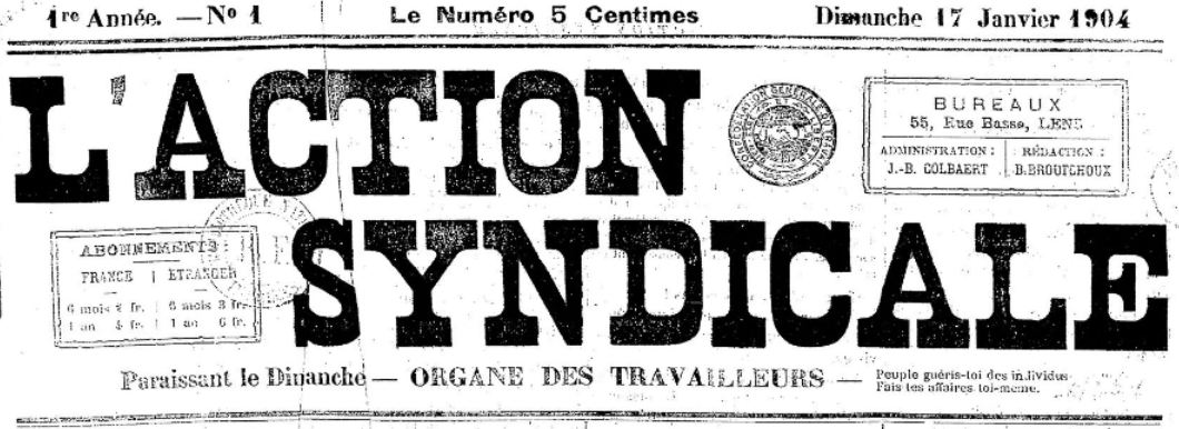 Photo (BnF / Gallica) de : L'Action syndicale. Lens, 1904-1910. ISSN 2120-2222.