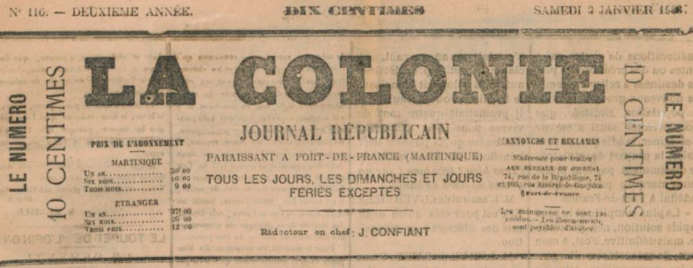Photo (BnF / Gallica) de : La Colonie. Fort-de-France, 1902-[1904 ?]. ISSN 2429-537X.
