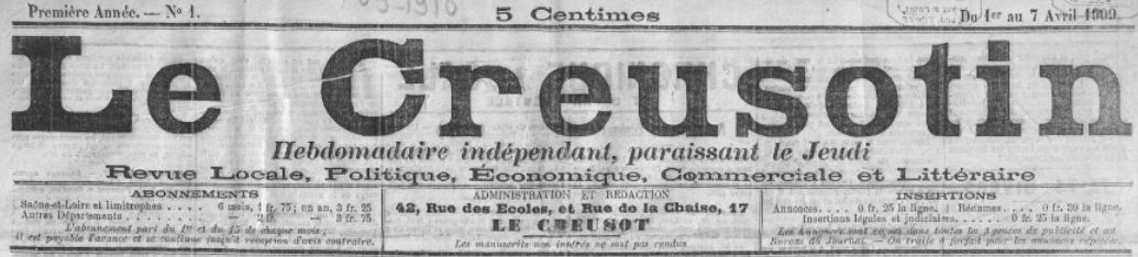 Photo (BnF / Gallica) de : Le Creusotin. Le Creusot, 1909-1928. ISSN 2125-0197.