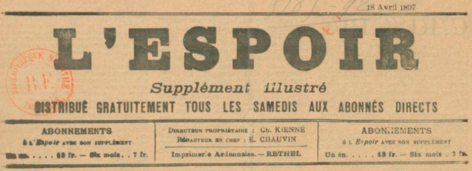 Photo (BnF / Gallica) de : L'Espoir. Supplément illustré. Rethel, 1897-1898. ISSN 2106-0355.