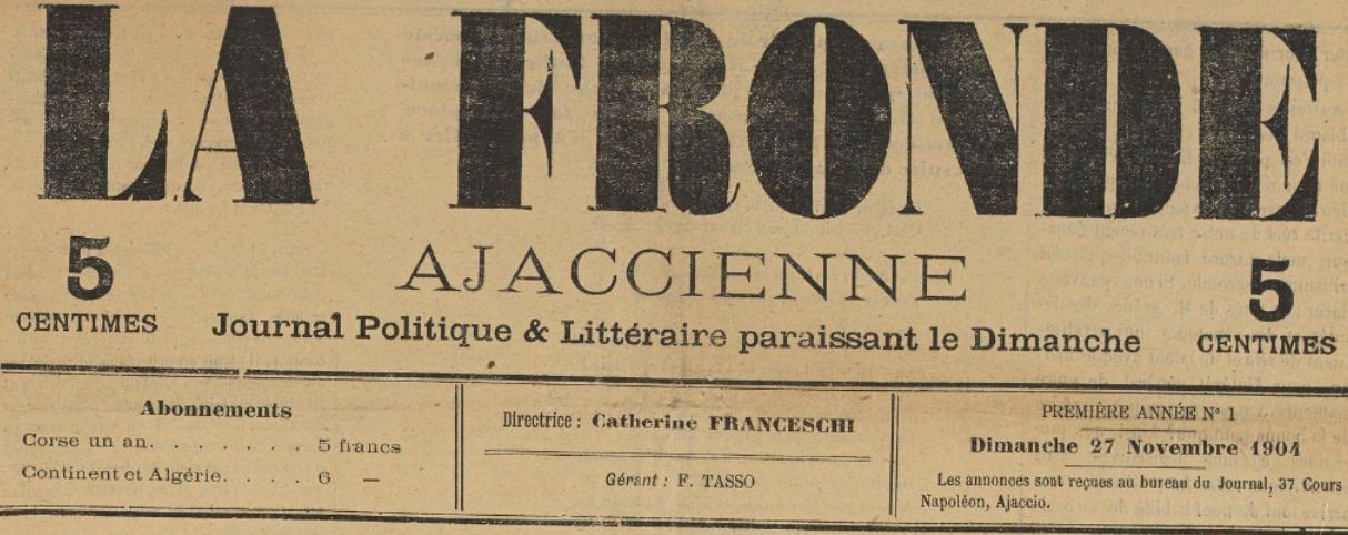 Photo (BnF / Gallica) de : La Fronde ajaccienne. Ajaccio, 1904-[1905 ?]. ISSN 2128-3621.