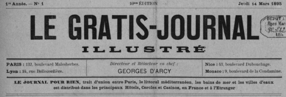 Photo (BnF / Gallica) de : Le Gratis-journal illustré. Paris, Lyon, Nice, Monaco, 1895. ISSN 2128-9972.
