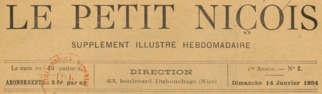 Photo (BnF / Gallica) de : Le Petit Niçois. Supplément illustré hebdomadaire. Nice, [1894 ?-1924 ?]. ISSN 2134-3225.
