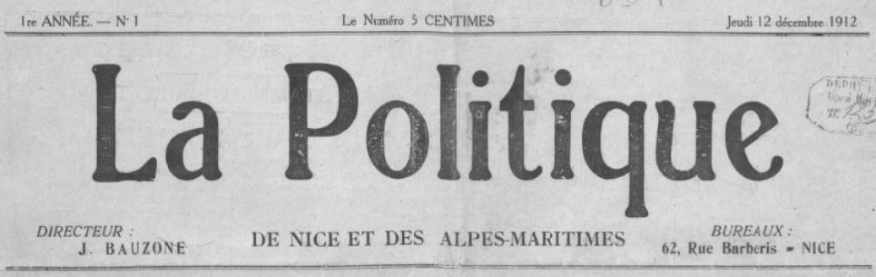 Photo (BnF / Gallica) de : La Politique de Nice et des Alpes-Maritimes. Nice, 1912-1936. ISSN 2135-1023.
