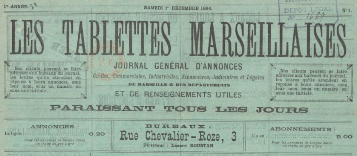 Photo (BnF / Gallica) de : Les Tablettes marseillaises. Marseille, 1894-1914. ISSN 2138-5033.