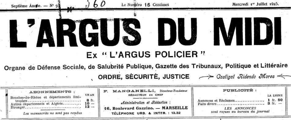 Photo (BnF / Gallica) de : L'Argus du Midi. Marseille, 1925. ISSN 2120-9677.