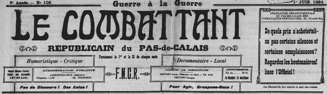 Photo (BnF / Gallica) de : Le Combattant républicain du Pas-de-Calais. Boulogne-sur-Mer, 1924-[1930 ?]. ISSN 2124-1554.