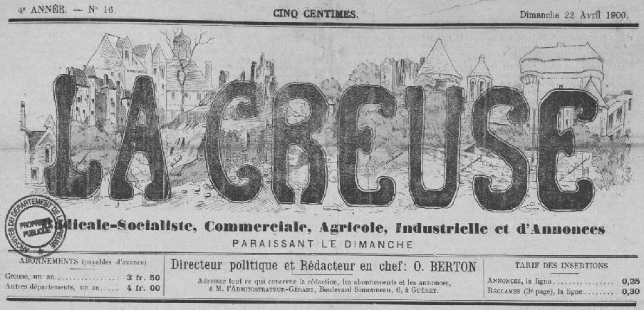 Photo (Creuse. Archives départementales) de : La Creuse. Guéret, 1900-1906. ISSN 2125-0057.