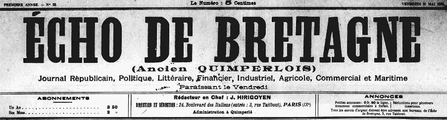 Photo (Finistère. Archives départementales) de : Écho de Bretagne. Quimperlé, Paris, 1909-1944. ISSN 2126-1415.