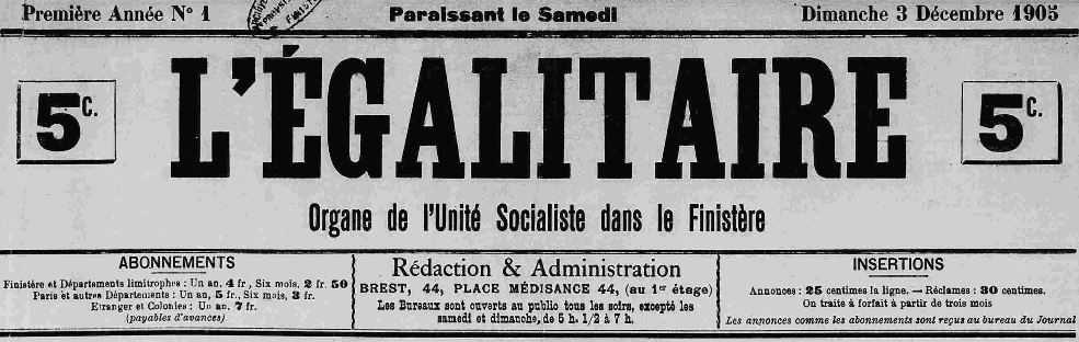 Photo (Finistère. Archives départementales) de : L'Égalitaire. Brest, 1905-1908. ISSN 2025-6485.