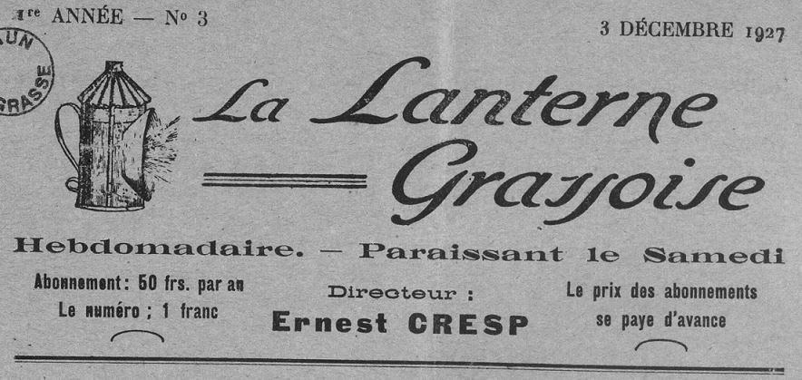 Photo (Bibliothèque municipale (Grasse, Alpes-Maritimes)) de : La Lanterne grassoise. Grasse, 1927-[1929 ?]. ISSN 2131-1579.