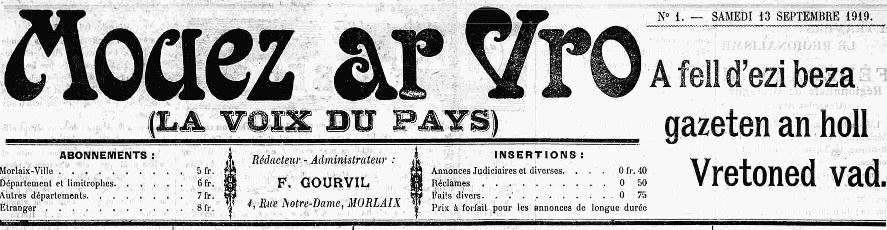 Photo (Finistère. Archives départementales) de : Mouez ar vro. Morlaix, 1919-[1921 ?]. ISSN 2132-6177.