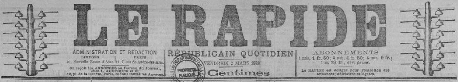 Photo (Creuse. Archives départementales) de : Le Rapide. Limoges, 1887-1889. ISSN 2135-9350.