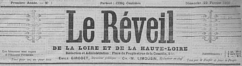 Photo (Saint-Étienne. Archives municipales) de : Le Réveil de la Loire et de la Haute-Loire. Saint-Étienne, 1885. ISSN 2136-8201.