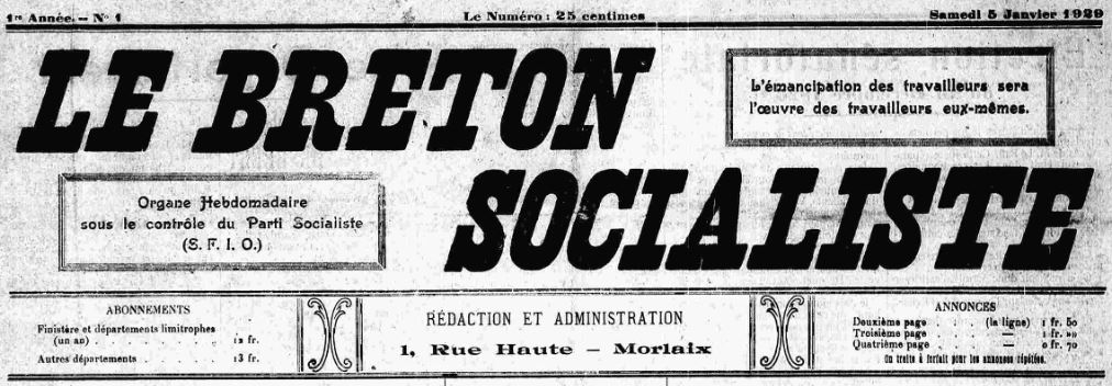 Photo (Finistère. Archives départementales) de : Le Breton socialiste. Morlaix : Fédération socialiste du Finistère, 1929-1995. ISSN 0396-6100.