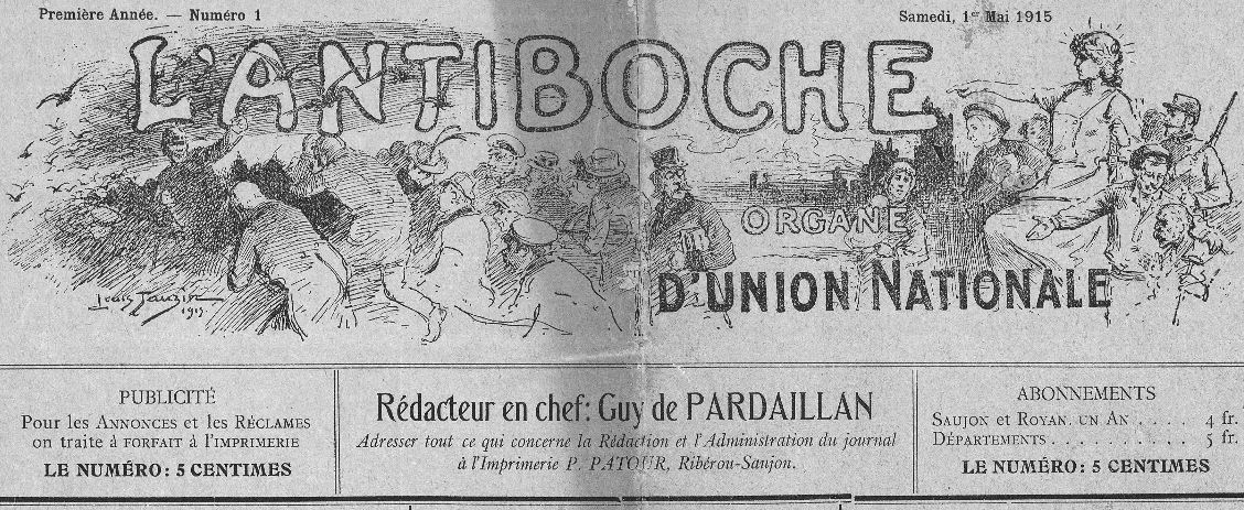 Photo (Charente-Maritime. Archives départementales) de : L'Antiboche. Saujon, 1915-[1916 ?]. ISSN 2417-6877.