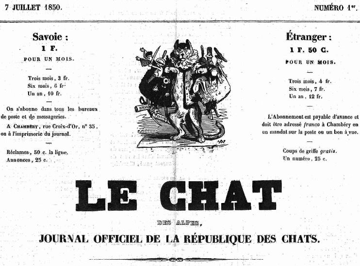 Photo (Auvergne-Rhône-Alpes livre et lecture) de : Le Chat des Alpes. Chambéry, 1850-[1853 ?]. ISSN 2123-6801.