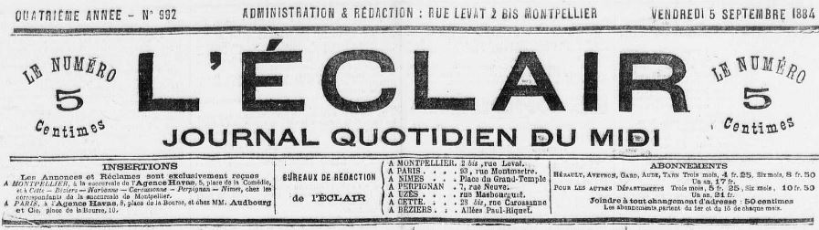 Photo (Occitanie) de : L'Éclair. Montpellier, 1881-1944. ISSN 2024-1038.
