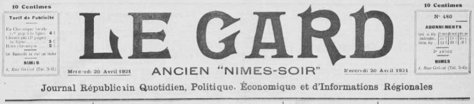 Photo (Occitanie) de : Le Gard. Nîmes, 1921-1922. ISSN 2128-4555.