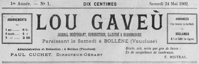 Photo (Occitanie) de : Lou Gaveù. Bollène, 1902. ISSN 2022-737X.