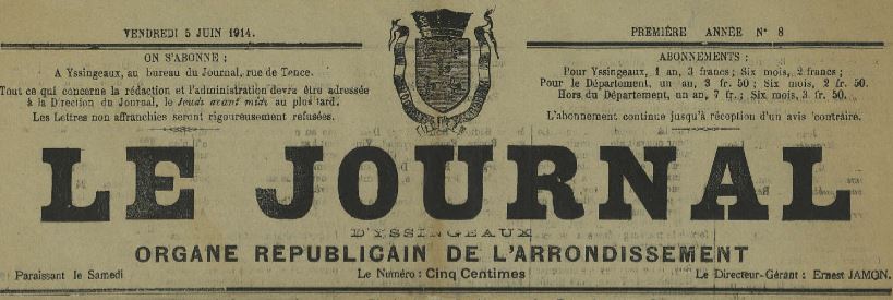 Photo (Haute-Loire. Archives départementales) de : Le Journal d'Yssingeaux. Yssingeaux, 1914. ISSN 2130-2499.