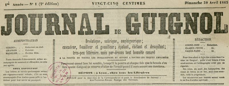 Photo (Bibliothèque municipale (Lyon)) de : Journal de Guignol. Lyon, 1865-1873. ISSN 2130-3762.