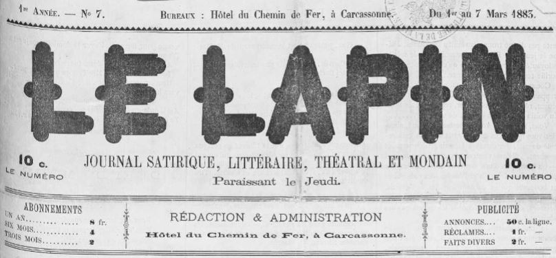 Photo (Occitanie) de : Le Lapin. Carcassonne, 1883-[1884 ?]. ISSN 2131-1749.