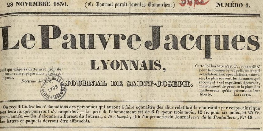 Photo (Bibliothèque municipale (Lyon)) de : Le Pauvre Jacques lyonnais. Lyon : au bureau du journal, 1830-1831. ISSN 2133-7772.