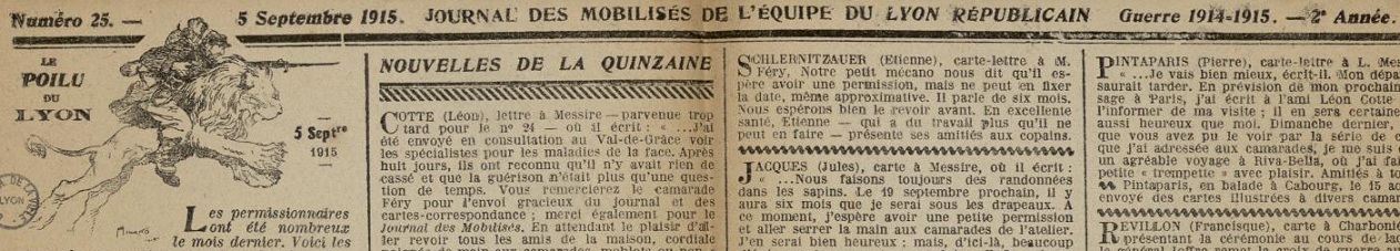 Photo (Bibliothèque municipale (Lyon)) de : Le Poilu du Lyon. [Lyon], 1914-[1919 ?]. ISSN 2497-7306.