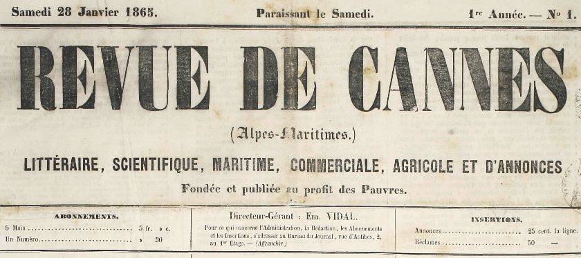 Photo (Cannes (Alpes-Maritimes). Archives municipales) de : Revue de Cannes. Cannes, 1865-[1880 ?]. ISSN 2017-6600.