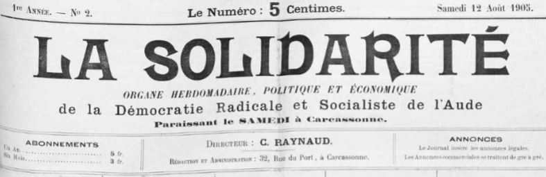 Photo (Occitanie) de : La Solidarité. Carcassonne, 1905-1906. ISSN 2138-2409.