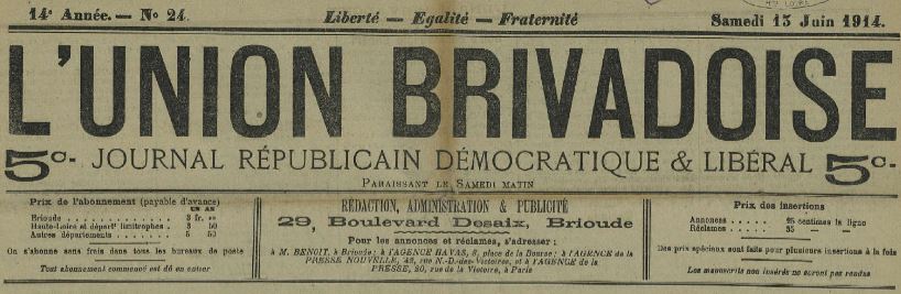 Photo (Haute-Loire. Archives départementales) de : L'Union brivadoise. Brioude, 1902-1916. ISSN 2025-4024.
