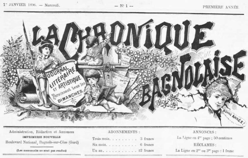 Photo (Occitanie) de : La Chronique bagnolaise. Bagnols-sur-Cèze, 1896. ISSN 2429-8255.