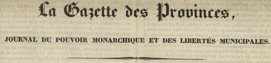 Photo (Bibliothèque municipale (Lyon)) de : La Gazette des provinces. Lyon : impr. de B. Boursy fils, 1836. ISSN 2110-302X.