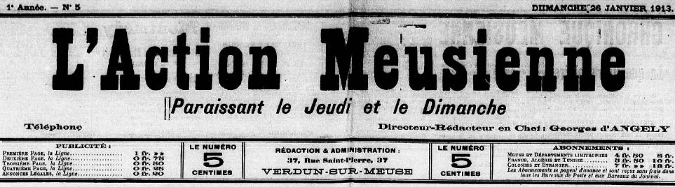 Photo (Meuse. Archives départementales) de : L'Action meusienne. Verdun-sur-Meuse, 1912-1913. ISSN 2120-1463.