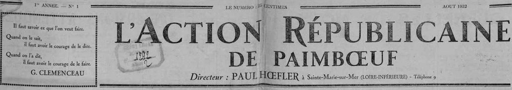 Photo (Loire-Atlantique. Archives départementales) de : L'Action républicaine de Paimboeuf. Sainte-Marie-sur-Mer, 1932-1934. ISSN 2120-1870.